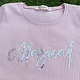 Футболка для дівчинки преміум-якість рожева паєтки рубчик Туреччина Розміри 98,104,110,116, фото 2