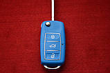 Ключ Skoda викидний корпус блакитний 3 кнопки Вологонепроникний, фото 4