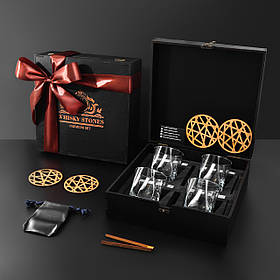 Каміння для віскі подарунковий дерев'яний набір 4 стакани Luminarc Sterling в темном дереве 300 мл