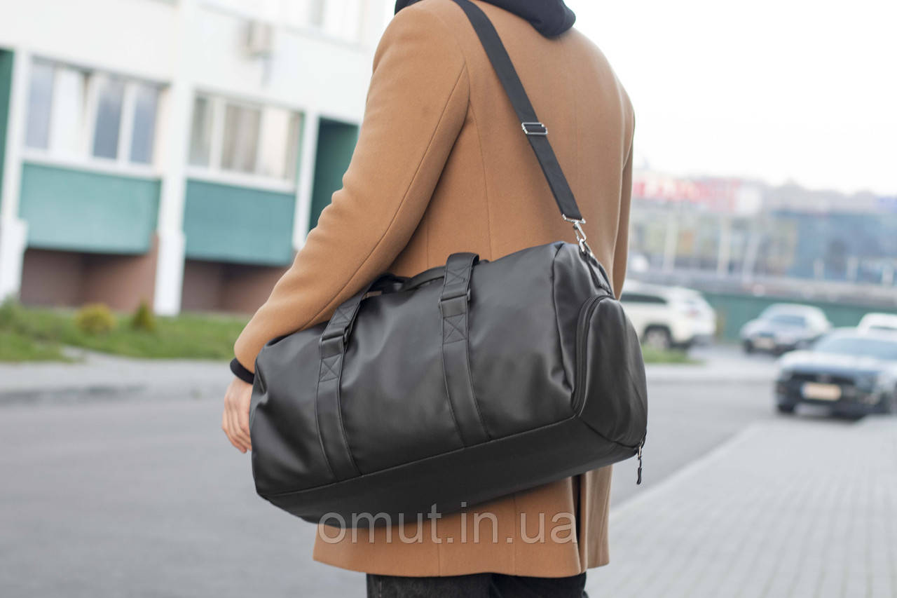 Містка чоловіча дорожня сумка Willi спортивна сумка для залу з екошкіри чорна, фото 1