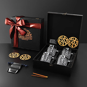 Подарунковй набір для віскі 4 склянки Bohemia Diamond в темном дереве 280 мл