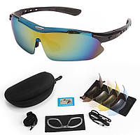 Солнцезащитные очки тактические Oakley синие с поляризацией 5 линз One siz+.UA