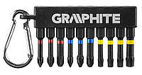 Graphite Биты ударные, набор 10шт, 50мм, PH,PZ,TX, сталь S2, карабин Baumarpro - Твой Выбор
