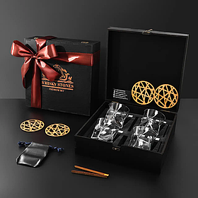 Склянки подарунковий дерев'яний набір 4 шт у темному дереві Bormioli Cassiopea WS406