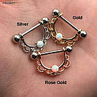 Пірсинг, штанги для сосків ажурна з кристалом, пара, фото 2