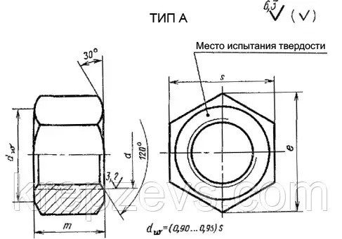 Чертеж гайки М20 ГОСТ 9064-75