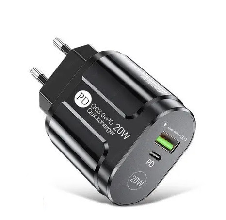 Мережевий зарядний QC3.0/PD3.0 20W 1xUSB + Type-C пристрій  швидка зарядка смартфона 13-A2C2