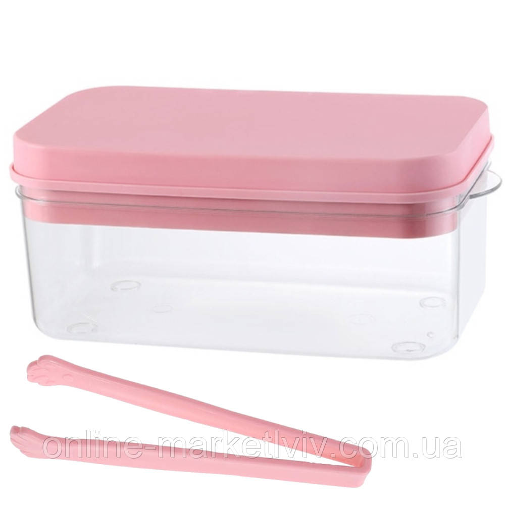 Форма для льоду з контейнером та щипцями, 23x12х10см / Контейнер для заморожування / Кухонний лоток під кубики льоду, фото 1