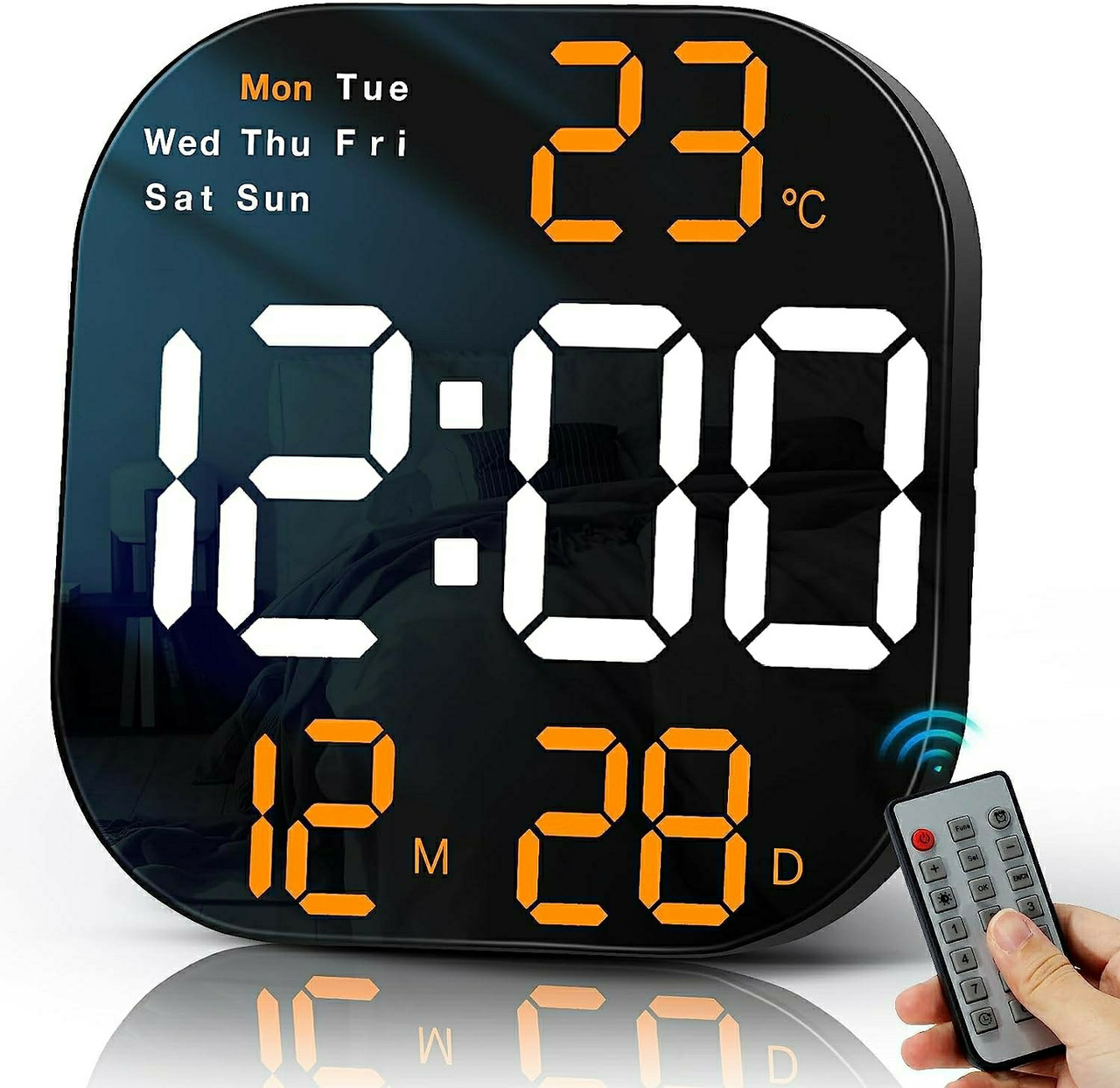 Настінний електронний годинник Mids з великими цифрами, термометр, гігрометр, календар.
