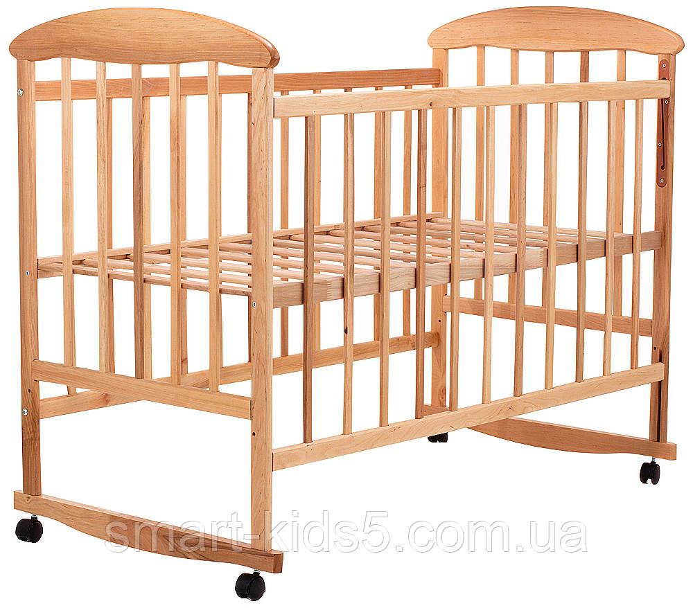 Детская кроватка деревянная с качалкой, кровать для новорожденного на колёсах ольха Наталка 60х120см светлая - фото 2 - id-p1881763439