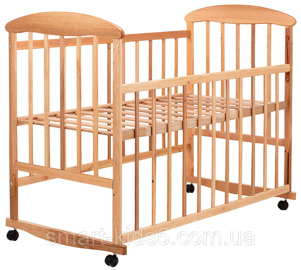 Детская кроватка деревянная с качалкой, кровать для новорожденного на колёсах ольха Наталка 60х120см светлая - фото 6 - id-p1881763439