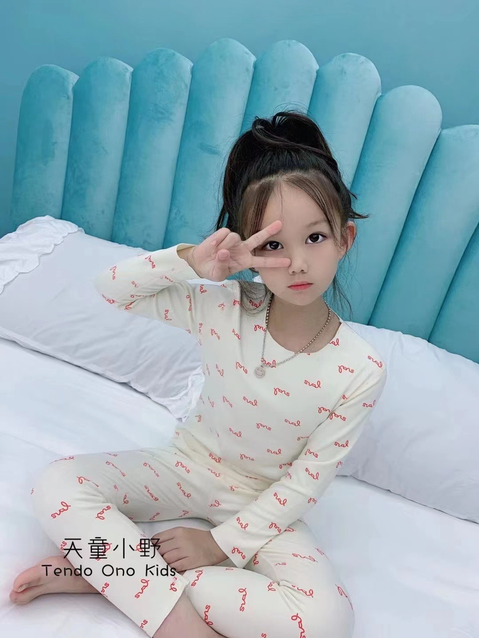 Тепла термо піжама для дівчинки з написом Молочна 5881/1 109, TINGTONG, Молочный, Для девочек, Осень Зима, 5 лет, фото 1