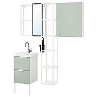 ENHET / TVÄLLEN Мебель для ванной, набор из 16 шт., белый/бледно-серо-зеленый Смеситель Glypen, 44x43x87 см