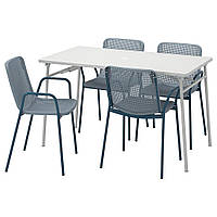 ТОРПАРО Садовый стол+4 кресла, белый/светло-серо-синий, 130 см