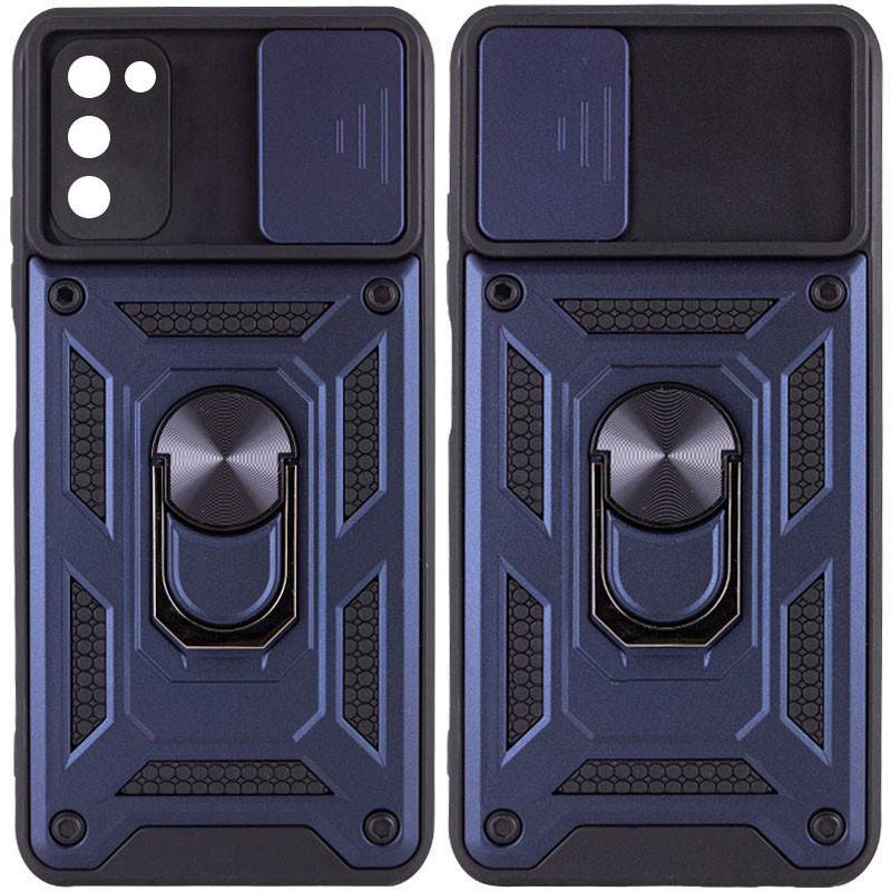 Ударостійкий чохол Camshield Serge Ring для Samsung Galaxy A03s Синій, TPU+PC, Шторка на камеру