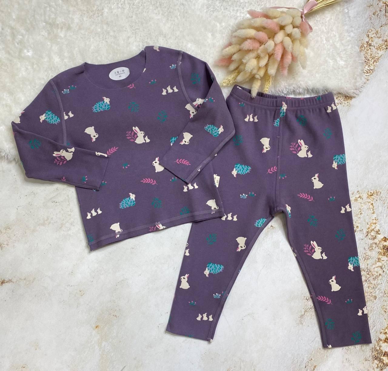 Тепла піжама дитяча "Зайчик" Фіолетова 5882 TINGTONG, Фиолетовый, Унисекс, Осень Зима, 80 , 1 год, 33, фото 1