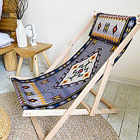 Раскладной деревянный шезлонг для дачи, пляжа и кафе «Буковинский узор» Лежак 110х60 см (SHZL_19L046)