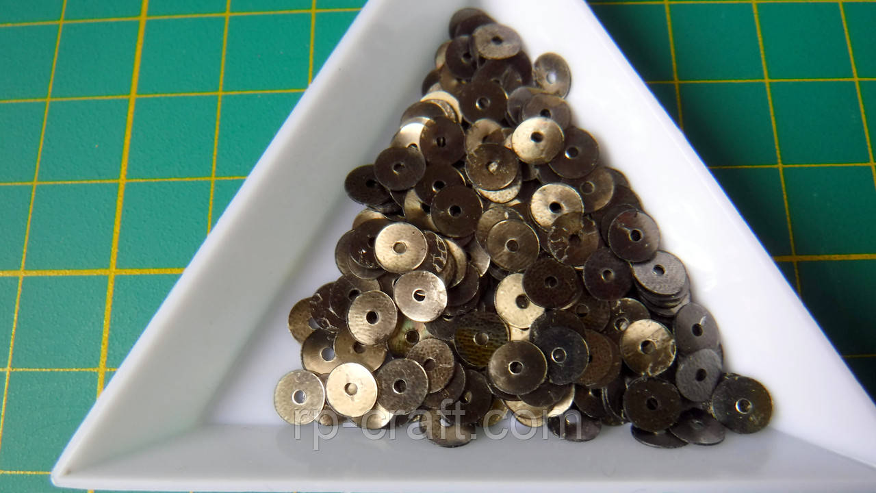 119. Упаковка паєток. Круглі, плоскі, 5 мм, 3 грами, хакі, фото 1