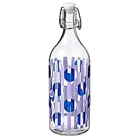 KORKEN Бутылка с завинчивающейся крышкой, узор из прозрачного стекла/светло-голубой сиреневый, 1 л