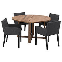 МОРБИЛОНГА / МОРЕНАС Стол + 4 стула с подлокотниками, коричневая морилка дубовый шпон/черный Gunnared