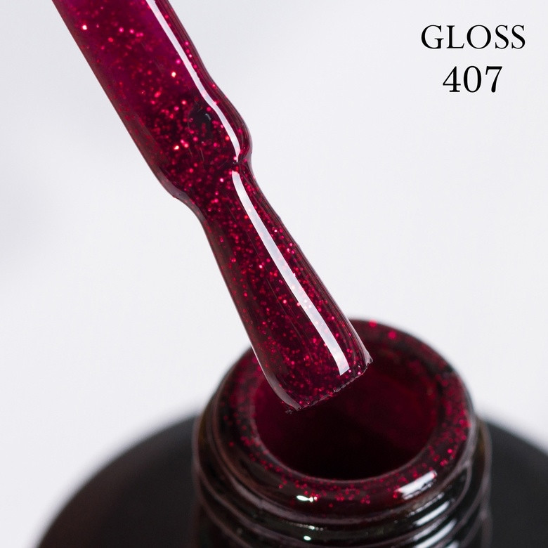 Гель-лак GLOSS 407 (малиново-червоний з мікроблиском), 11 мл, фото 1