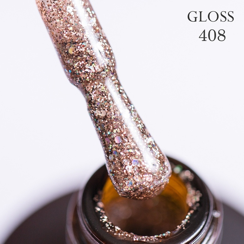 Гель-лак GLOSS 408 (шампань з голографічним мікроблиском), 11 мл, фото 1