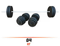 Комплект 84 кг Штанга 1,8 м прямая наборная + гантели 45 см разборные с гранилитовыми дисками не металл V_8913