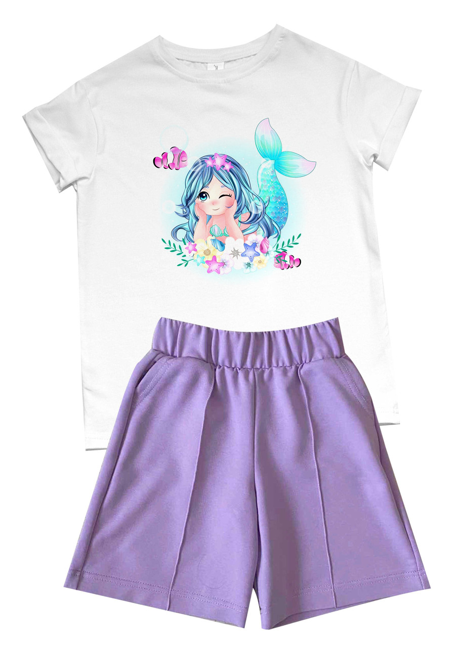 Русалка русалонька Літній костюм дитяча футболка шорти для дівчинки