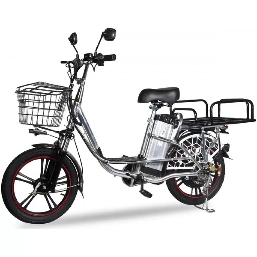 Електровелосипед MINAKO V.12 LUX ( 18" 600W 48V 18Ah) Хром з корзиною та посиленим вантажним багажником