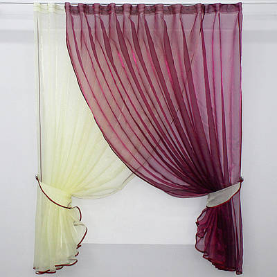 Кухонний комплект (320х170см.), шторки з підв'язками "Дует". Колір жовтий з бордовим. Код 060к 52-0056