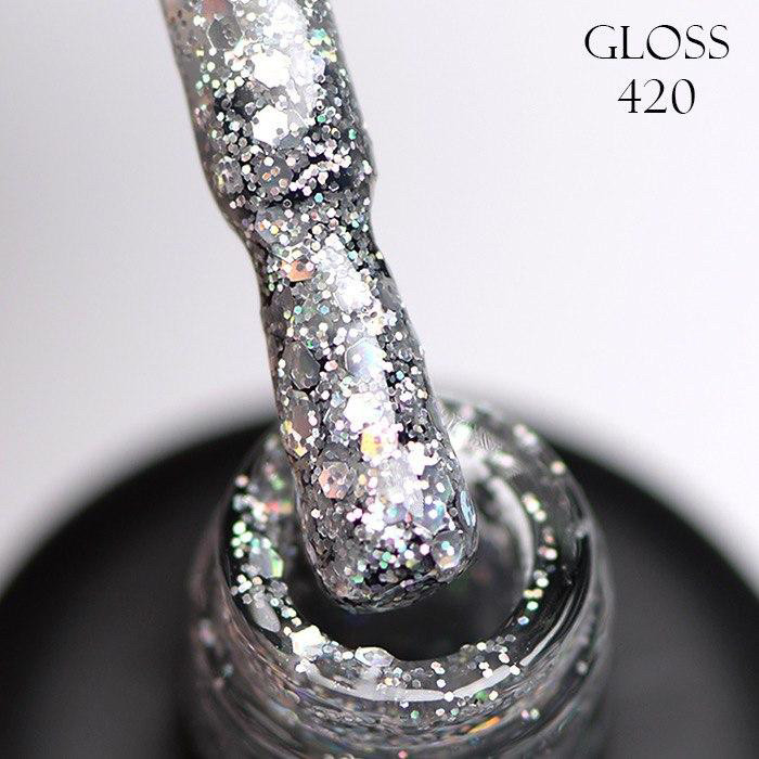 Гель-лак GLOSS 420 (сріблястий з голографічними блискітками), 11 мл, фото 1