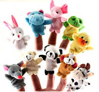10 шт Мягкая игрушка на палец в виде животных,зверюшек (до 7см) , для кукольного театра пальчиковый кукольный