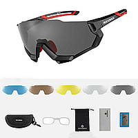Спортивні окуляри ROCKBROS модель 10131 5 лінз/скла поляризація UV400 велоокуляри вело тактичні (668262204) Чорна оправа