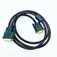 Кабель VGA (тато) - DVI-I (24+5 тато) 1.5 метра 2 ферита, обплетення, круглий, чорний