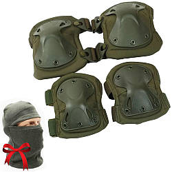 Комплект захисту налокітники та наколінники KN-04 Оливковий + Подарунок Тактична балаклава