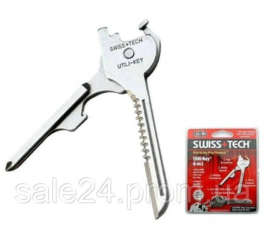 Ключ-мультитул в блістері Swiss-Tech 6 в 1 брелок із нержавки Utili-key  тактичний  (798396413) Серебро
