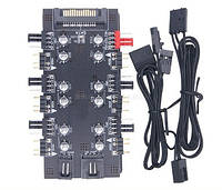 Фан хаб кулеров с подсветкой 6 x ARGB 5V/3 pin + 6 x Fan 4 pin PWM HUB SATA питание (801910387) Черный