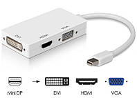 Перехідник 3 в 1 Mini DisplayPort -> VGA + HDMI + DVI minidp кабель (634260542) Білий