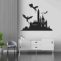 Виниловая интерьерная наклейка декор на стену, обои и другие поверхности Замок с Драконами с оракала