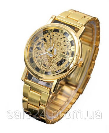 Наручний жіночий годинник "Скелетон" прозорий корпус колір під Золото (621890357)