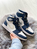 Женские кроссовки Nike Air Jordan 1 Retro Mid Navy Blue White