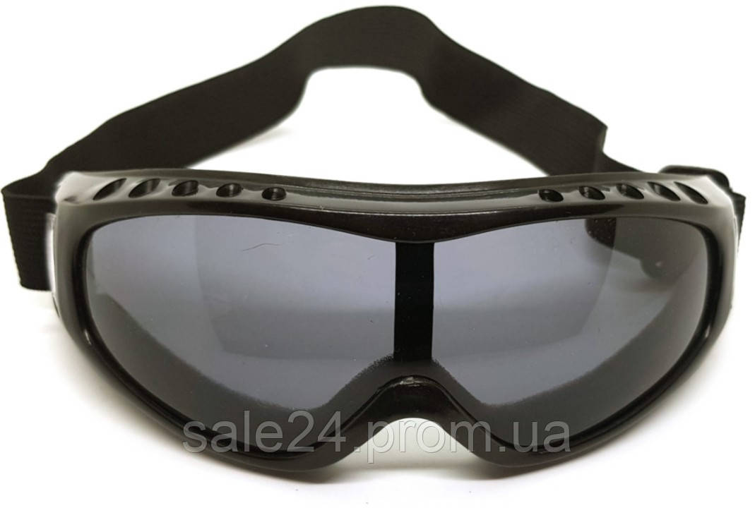 Дитяча (16см ширина) Маска лижна/Гірськолижні окуляри UV400 Чорна оправа з темним склом (624163127)