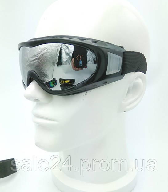 Дитяча (16см ширина) Маска лижна/ Гірськолижні окуляри UV400 Чорна оправа дзеркальне скло (624163127)
