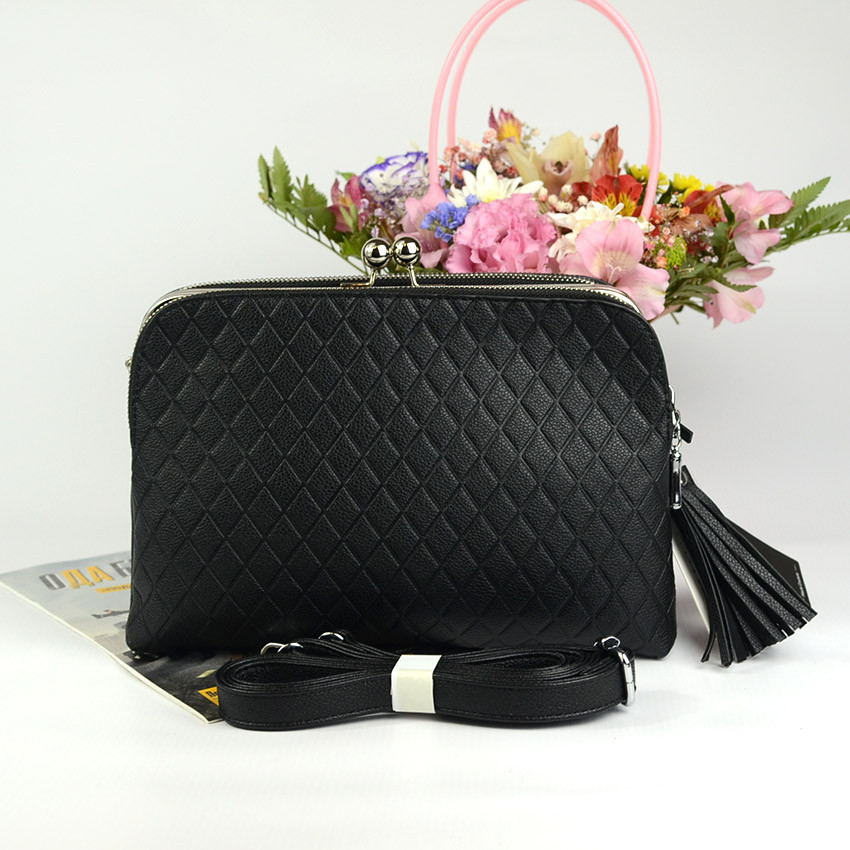 Черная женская сумка клатч на три отделения на защелке "Поцелуйчик", Маленькая модная сумочка кросс боди - фото 3 - id-p1881941949