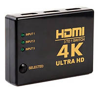 HDMI свитч 4K переключает с 3 входов ->1 экран ТВ switcher свич UH-301 (573741929) Черный