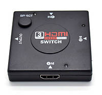 HDMI свитч 2K FULL HD переключает с 3 входов ->1 экран ТВ switcher свич (588076749-1) Черный