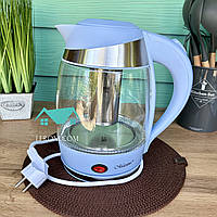 Електричний чайник скляний 1.8 л Maestro MR-065-BLUE Електрочайник дисковий з підсвіткою 2200 Вт