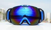 Маска лижна REVO два скла/Подвійне скло / Гірськолижні окуляри захист UV400 хамелеон скло, синя оправа та синій ремінець