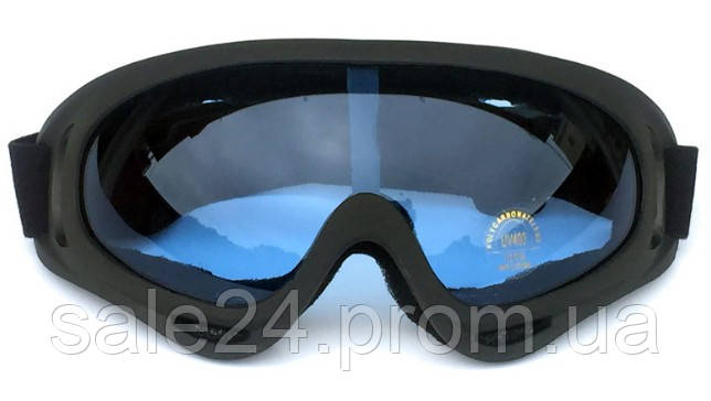 Маска лижна UV400 захист Чорна оправа Синє (блакитне) скло окуляри для лиж (372323246)