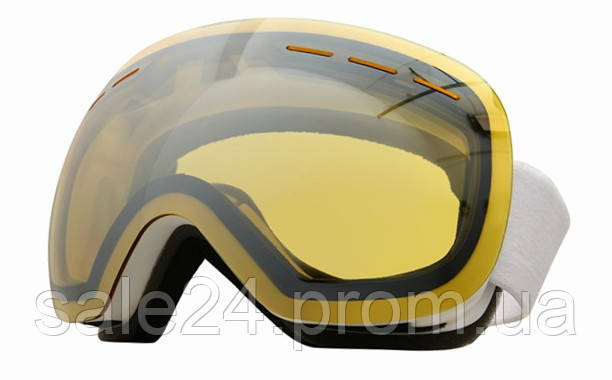 Маска лижна REVO два скла (S1 індекс) / Подвійне скло / Гірськолижні окуляри захист UV400 Жовте скло, без рамок, Білий ремінець